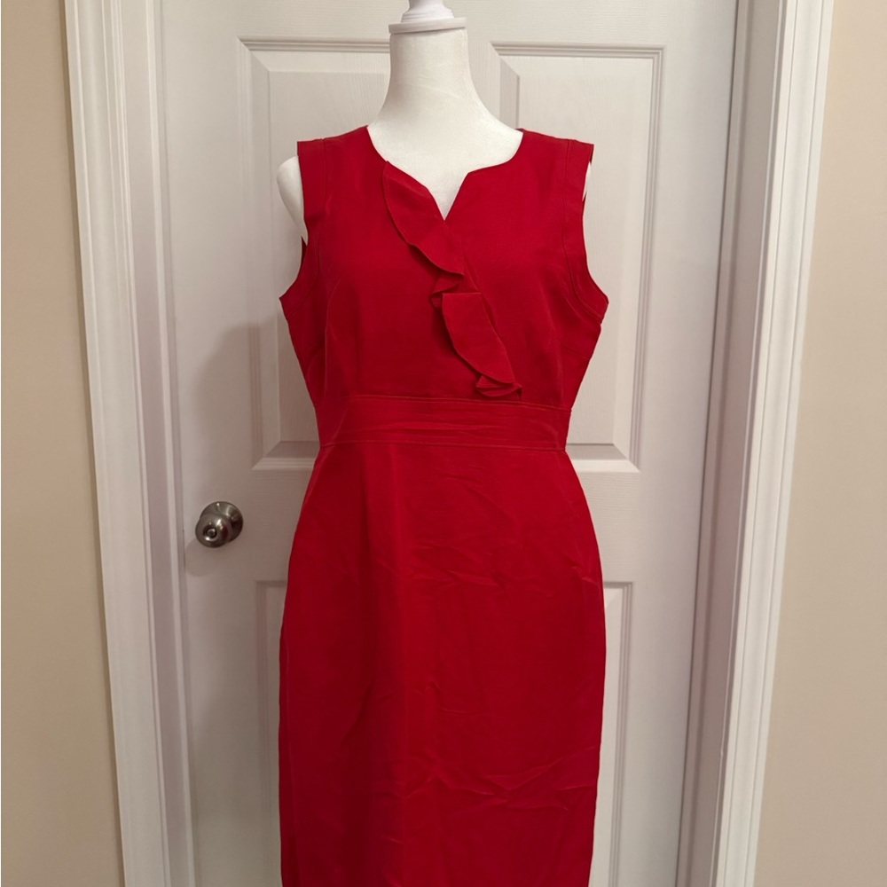 Jones New York Red Ruffle Midi Dress